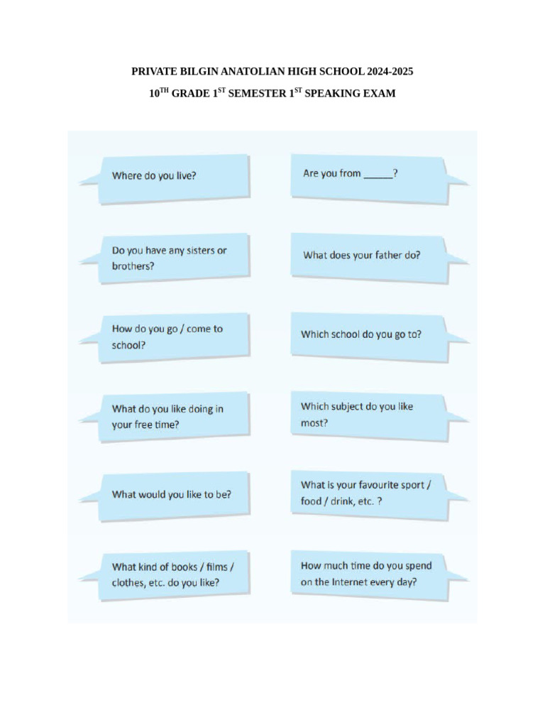 10th Grade Speaking Exam Guide 2024-2025 | PDF