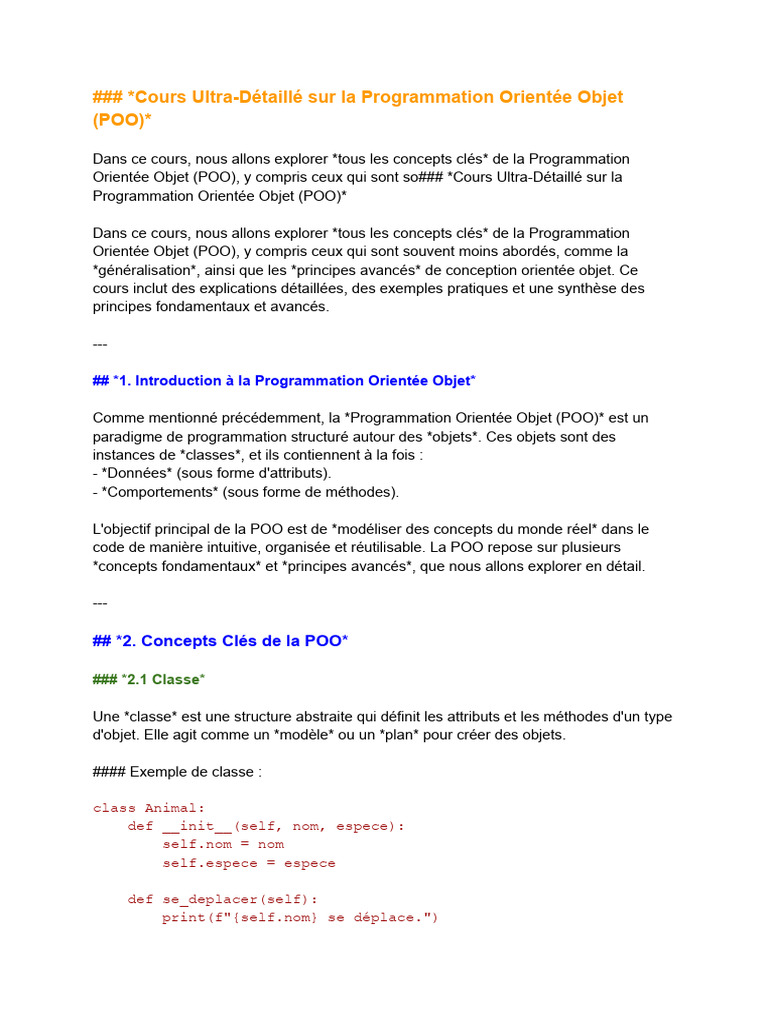 Concepts Clés de la POO Détaillés | PDF | Programmation orientée objet ...