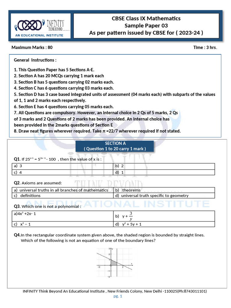 CBSE Class IX Mathematics Sample Paper | PDF | Elementary Geometry ...
