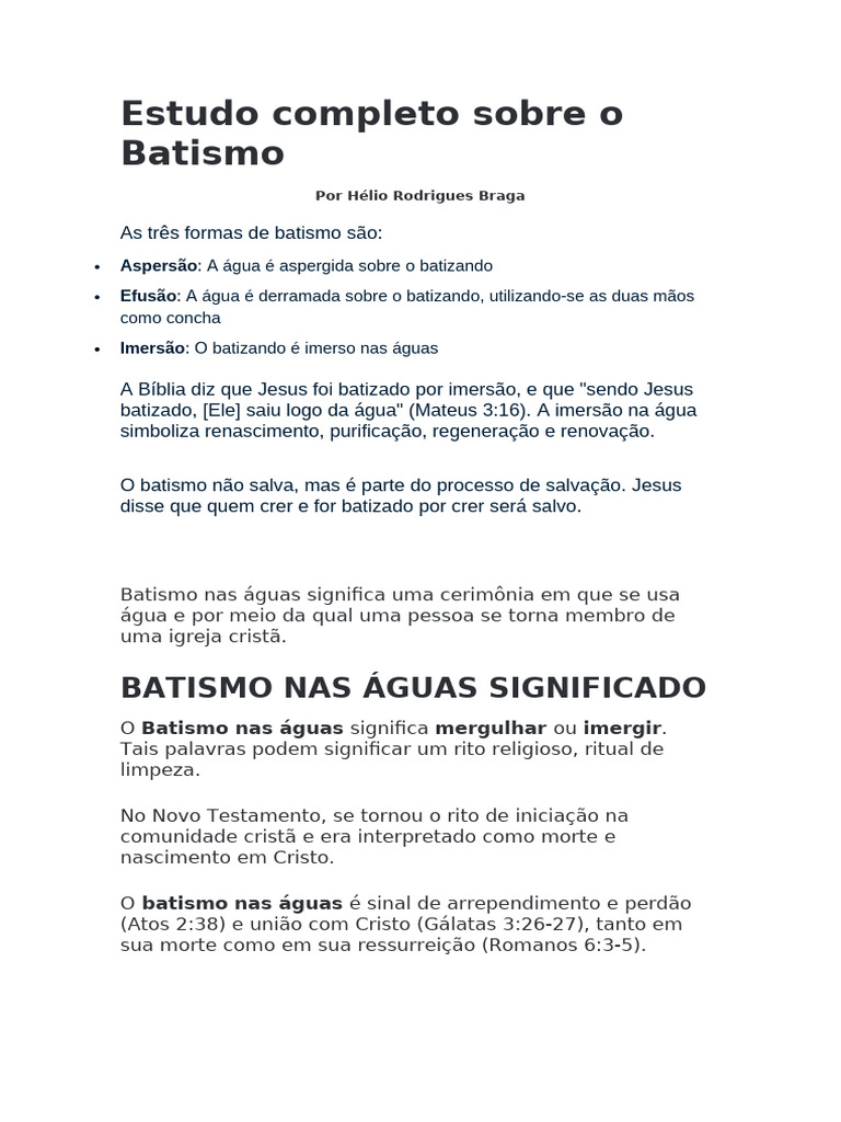 Estudo Completo sobre o Batismo nas Águas | PDF | Jesus | Batismo