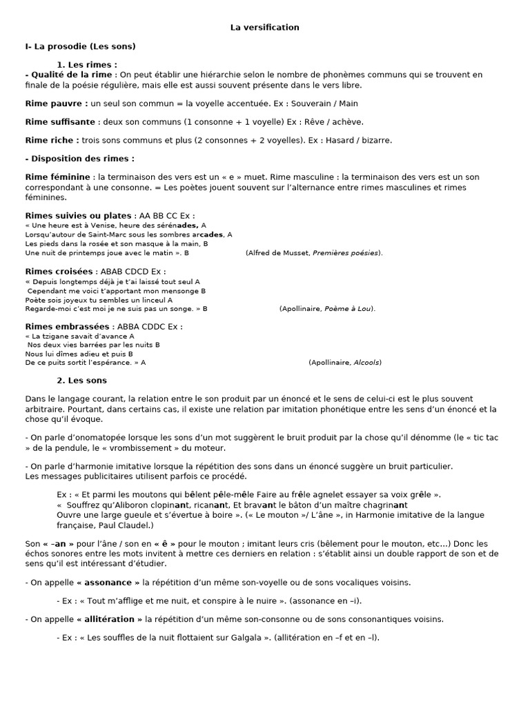 Guide complet sur la versification poétique | PDF | Rime dans la poésie ...