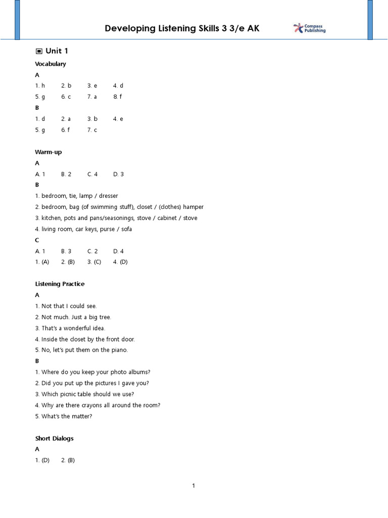 Developing Listening Skills 3 Test Unit | PDF | Credit | Finance ...