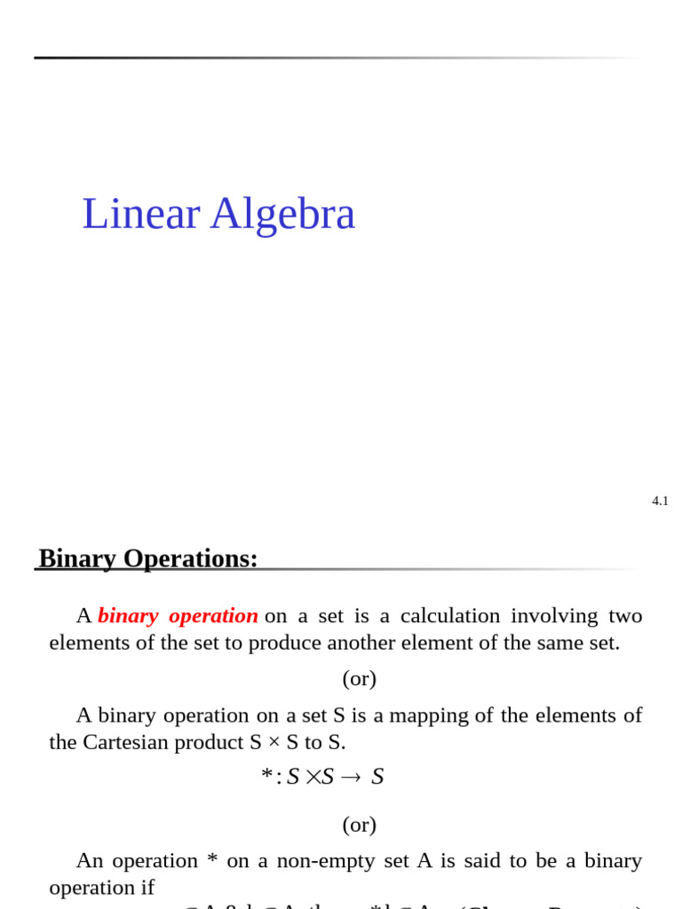 L4 - Linear Algebra - Binary Operations | PDF | Group (Mathematics ...