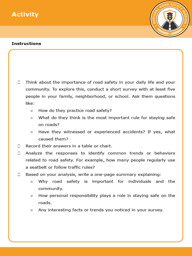 Road Safety Survey and Analysis Guide | PDF