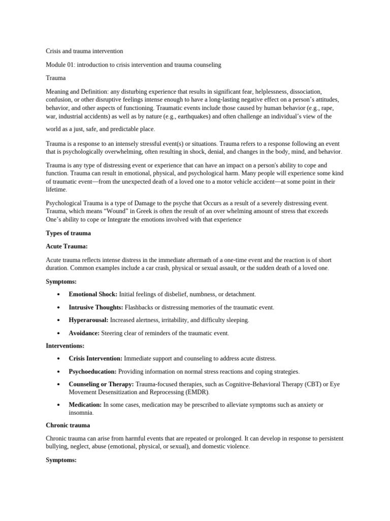 Understanding Crisis and Trauma Intervention | PDF | Psychological ...