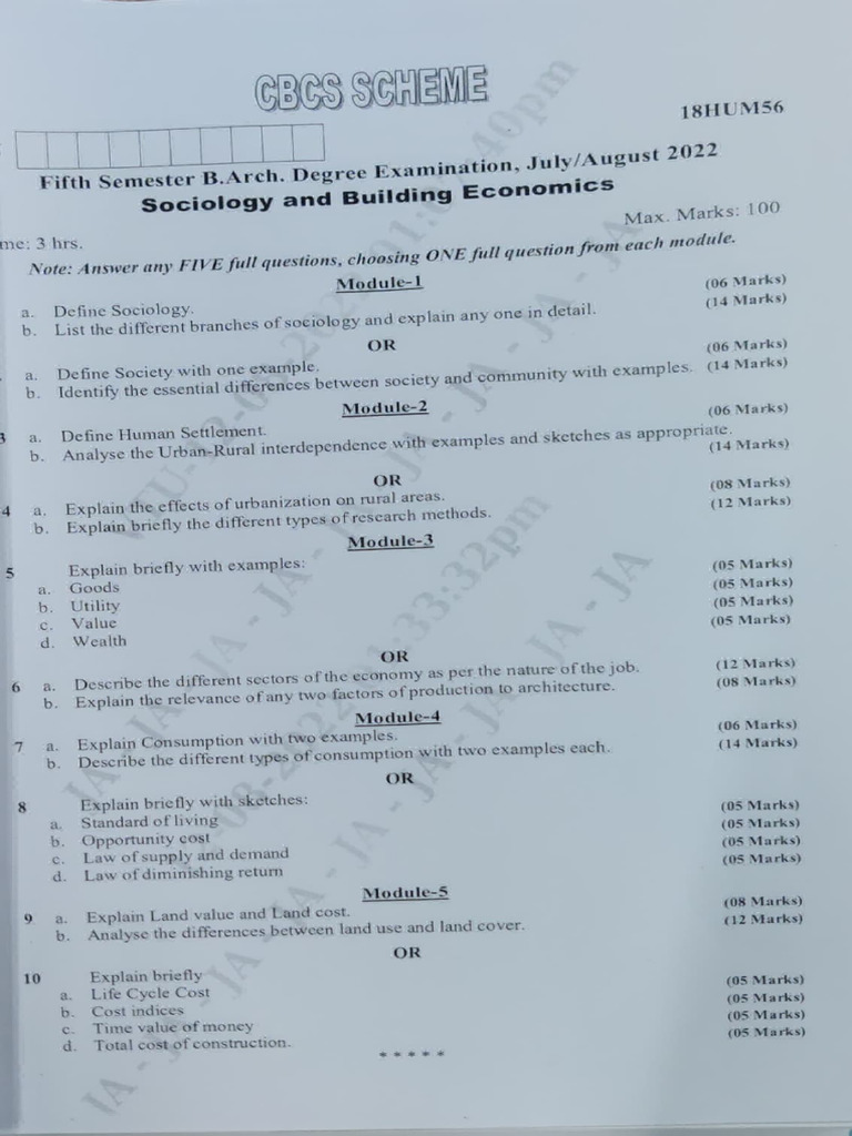 Sociology and Building Economics Exam Guide | PDF | Economics | Sociology