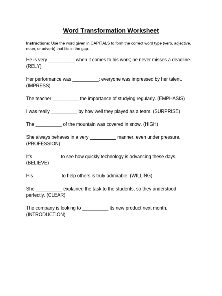 Word Formation Practice for Students | PDF | Adjective | Verb