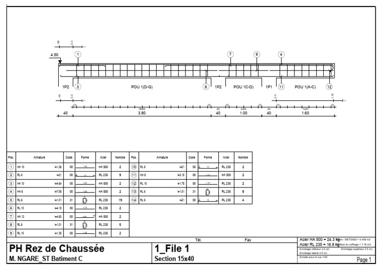 Plan de ferraillage poutre béton 5m PDF Génie du bâtiment — free download