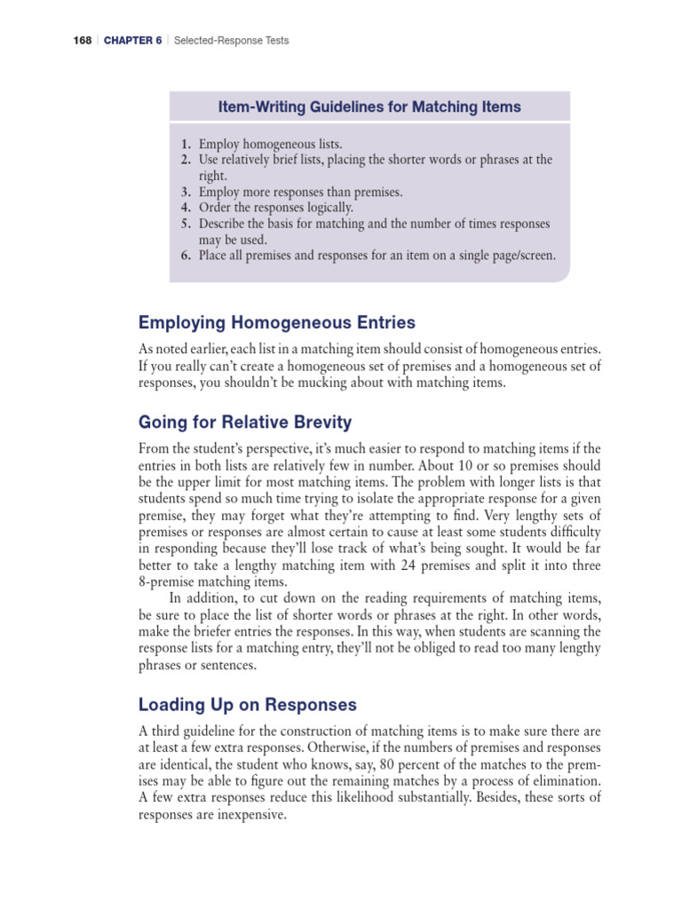 Guidelines for Effective Matching Tests | PDF | Multiple Choice ...