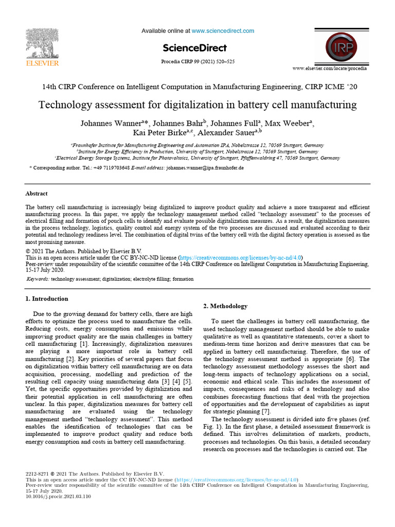 Digitalization in Battery Cell Manufacturing | PDF | Lithium Ion ...