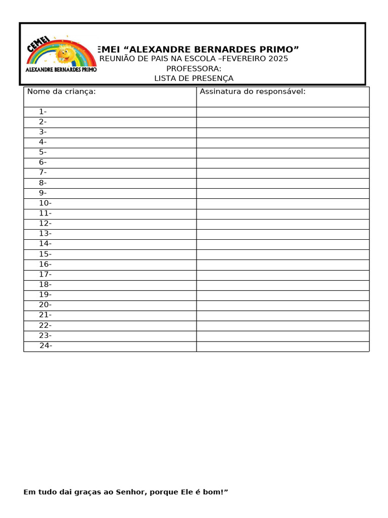 Lista de Presença - Reunião de Pais 2025 | PDF
