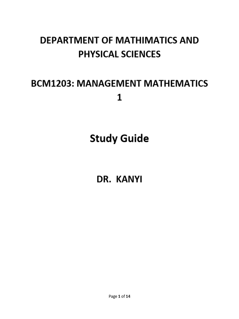 Management Mathematics Study Guide | PDF | Quadratic Equation ...