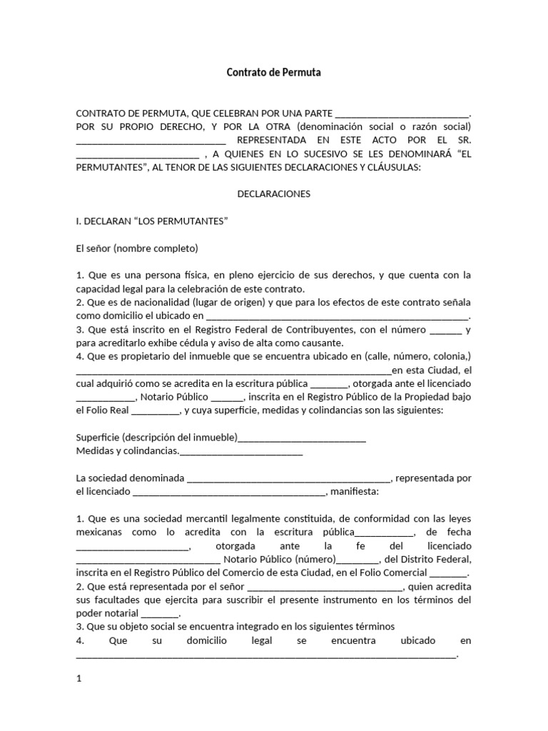Modelo de Contrato de Permuta | PDF | Propiedad | Justicia