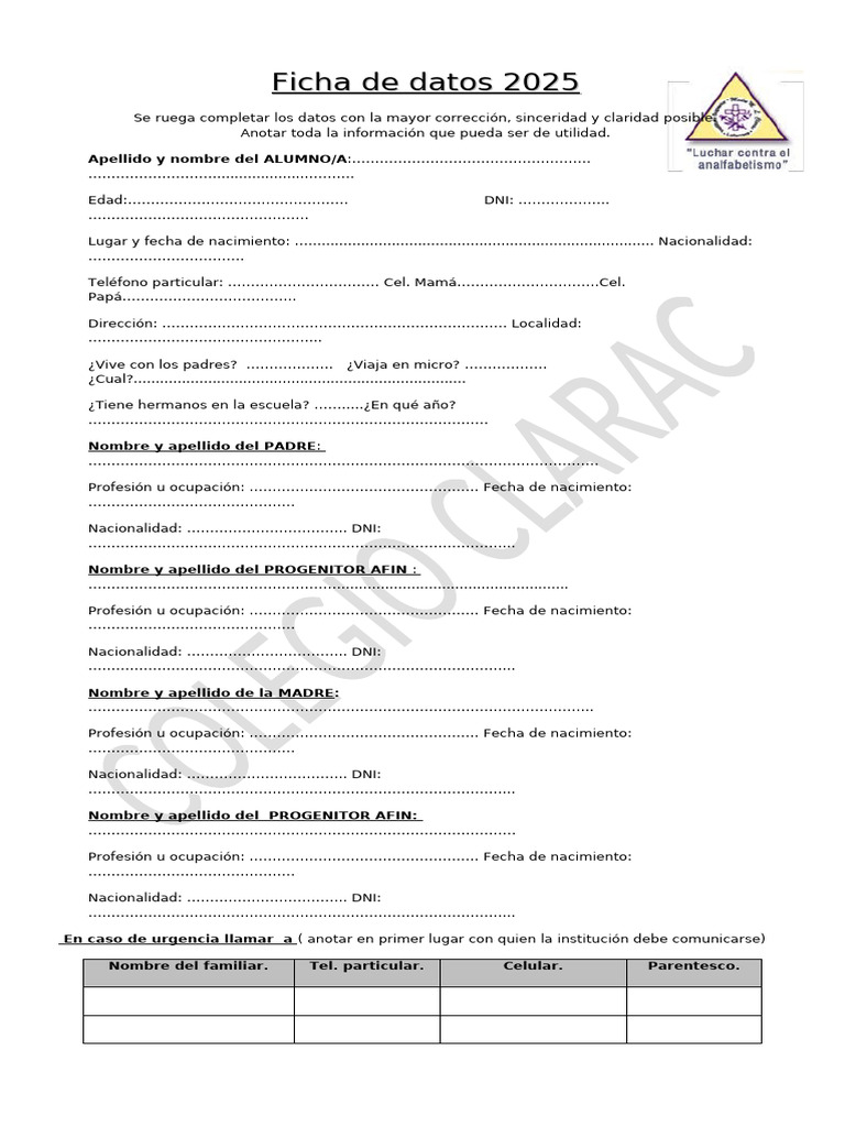 Ficha de Datos del Alumno 2025 | PDF
