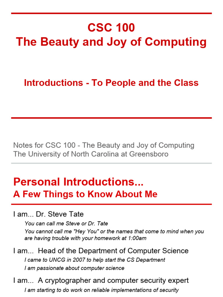 CSC 100: Intro to Computing at UNCG | PDF