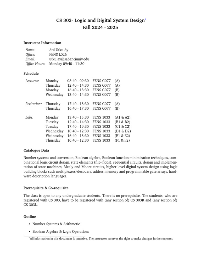 CS 303: Logic & Digital Design Course Guide | PDF | Plagiarism | Computing