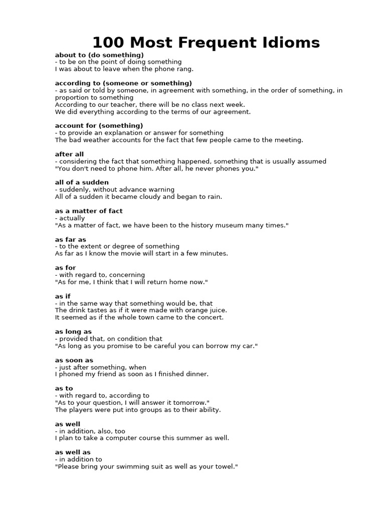 100 Common English Idioms Explained | PDF | Mind