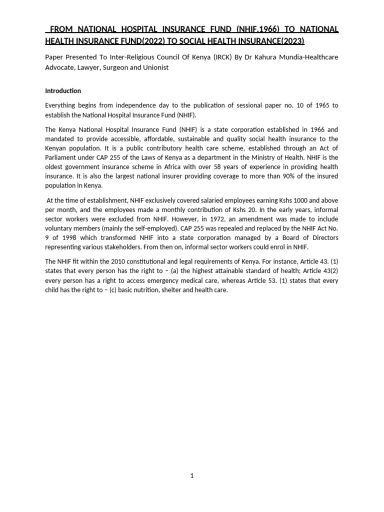 NHIF Evolution and Social Health Insurance | PDF | Insurance | Kenya