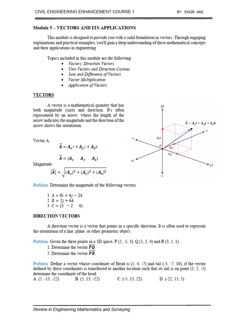 CE-EC-1-Module-5-Vectors | PDF | Euclidean Vector | Force