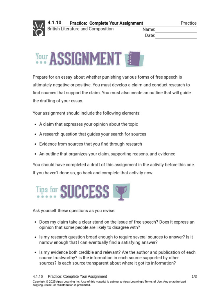 4.1.10 Practice - Complete Your Assignment (Practice) | PDF | Copyright ...