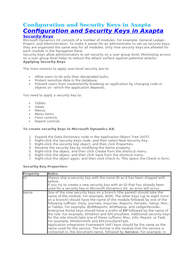 Configuration and Security Keys in Ax | PDF | Menu (Computing) | Software