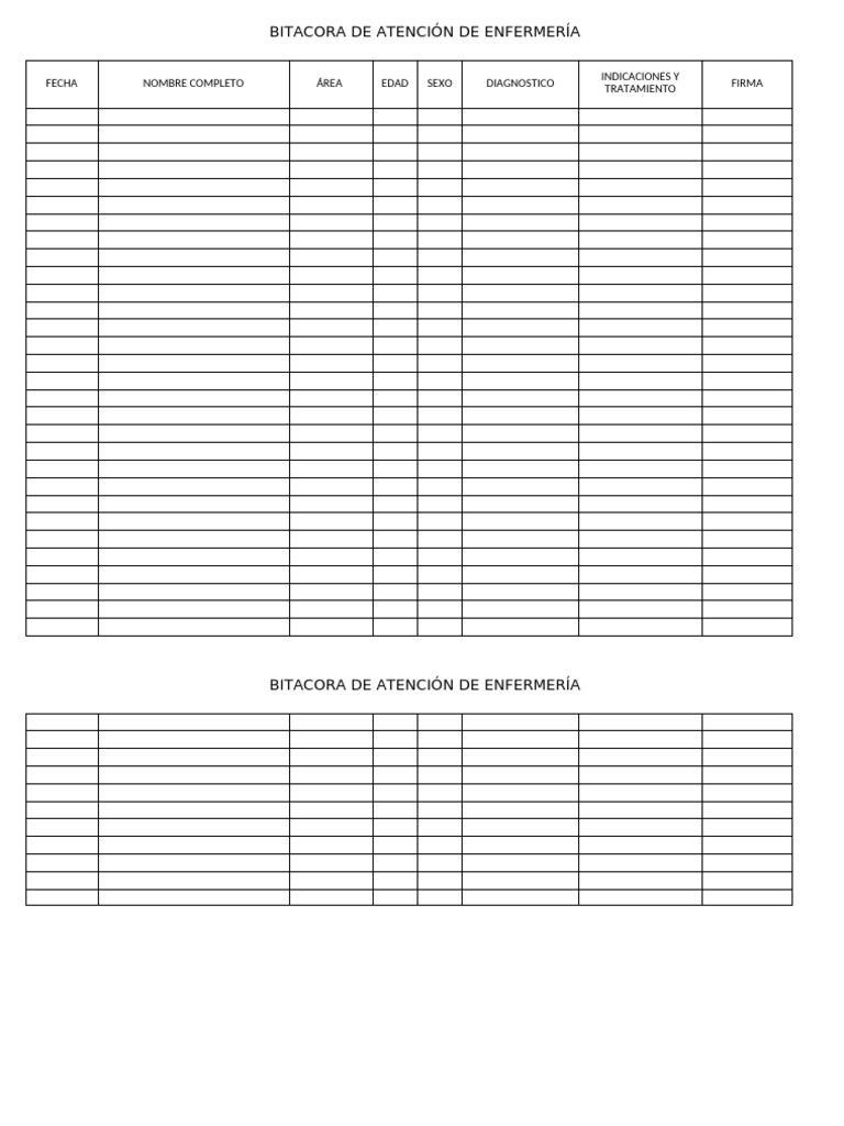 Bitácora de Atención de Enfermería | PDF