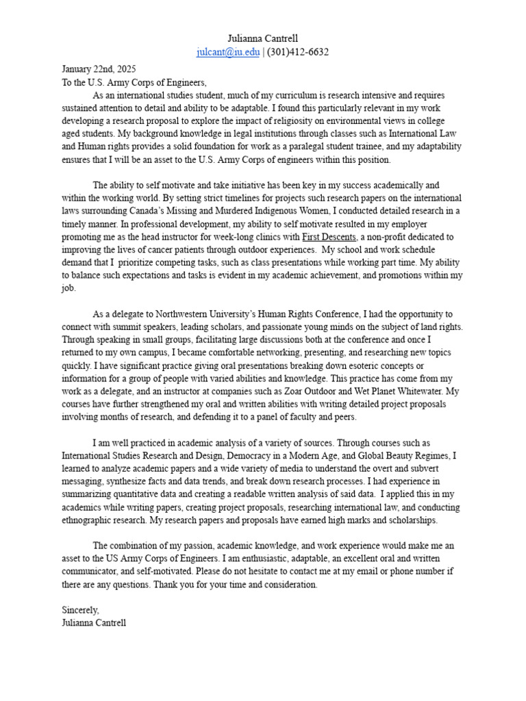 Cover Letter USACE | PDF | Human Communication | Learning