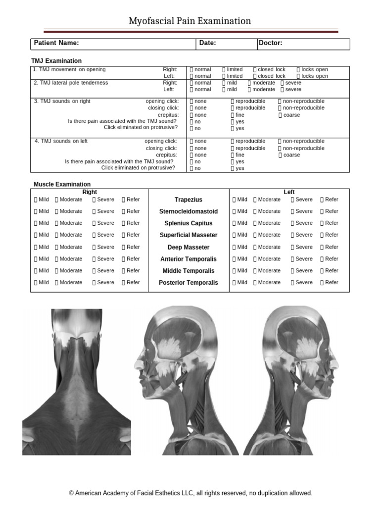 Myofascial Pain and TMJ Examination Form | PDF | Medicine | Pain