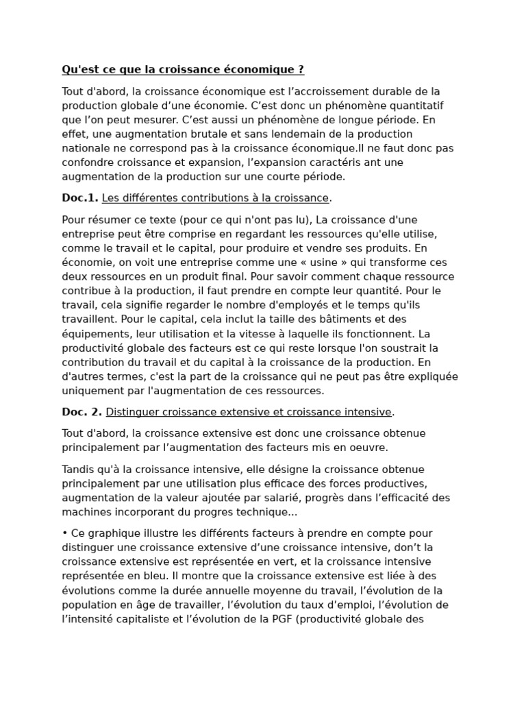 Comprendre la croissance économique | PDF | Croissance économique ...