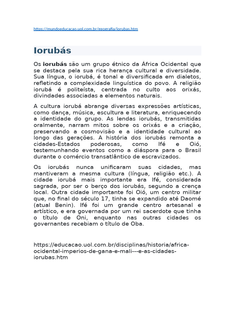 Cultura e História dos Iorubás | PDF