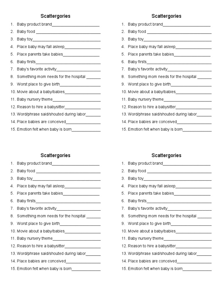 baby shower scattergories