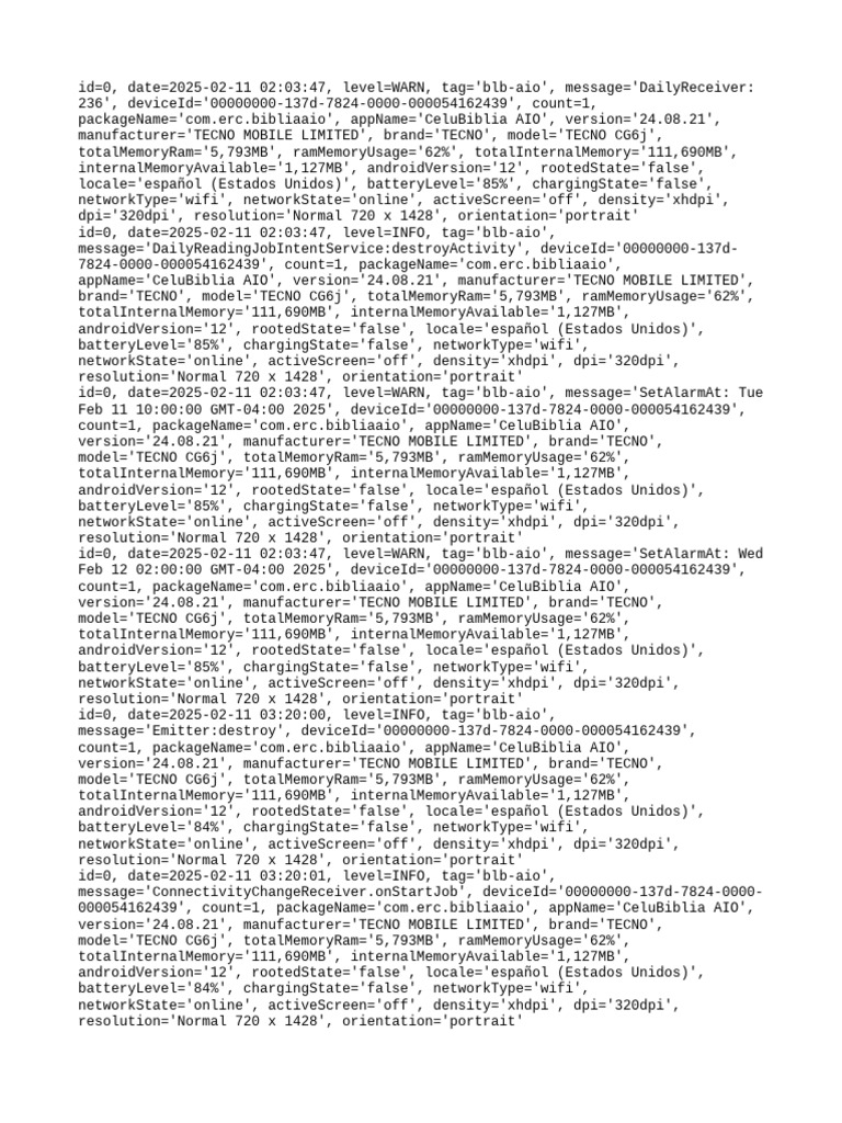 CeluBiblia AIO App Log Summary | PDF | Mobile Telecommunications User ...