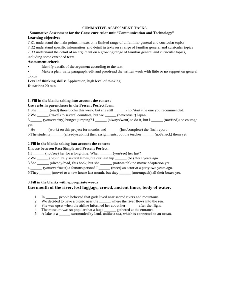 Summative Assessment: Communication & Tech | PDF
