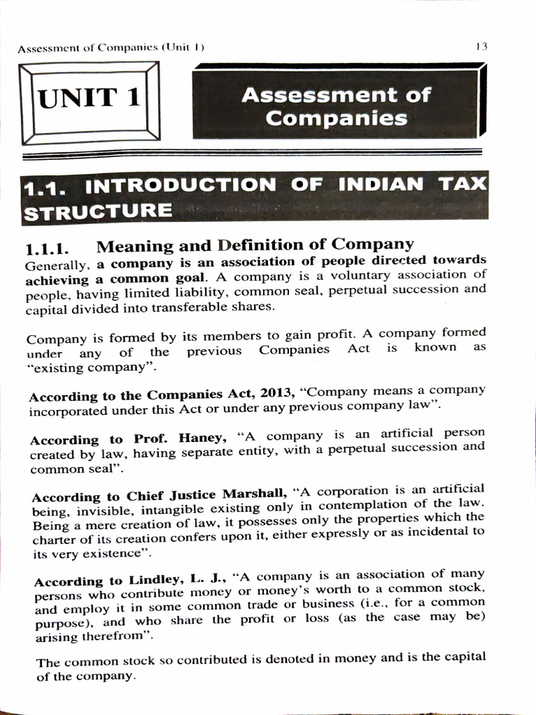 Finance - Corporate Direct Tax and Indirect Tax, Unit 1 | PDF