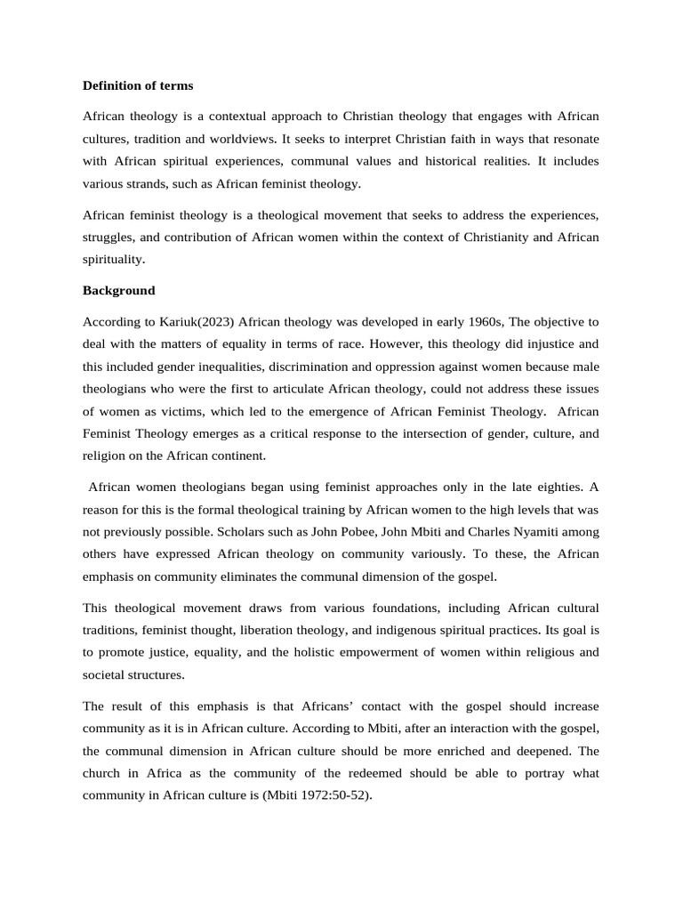Understanding African Feminist Theology | PDF | Feminism | Gender Studies