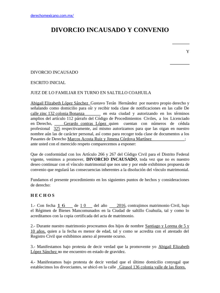Convenio De Divorcio Incausado Ejemplos, Formatos Word, Pdf – GATWM