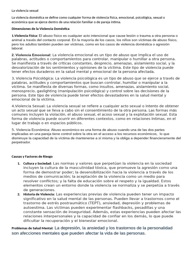 Tipos y Consecuencias de la Violencia Doméstica | PDF | Violencia ...