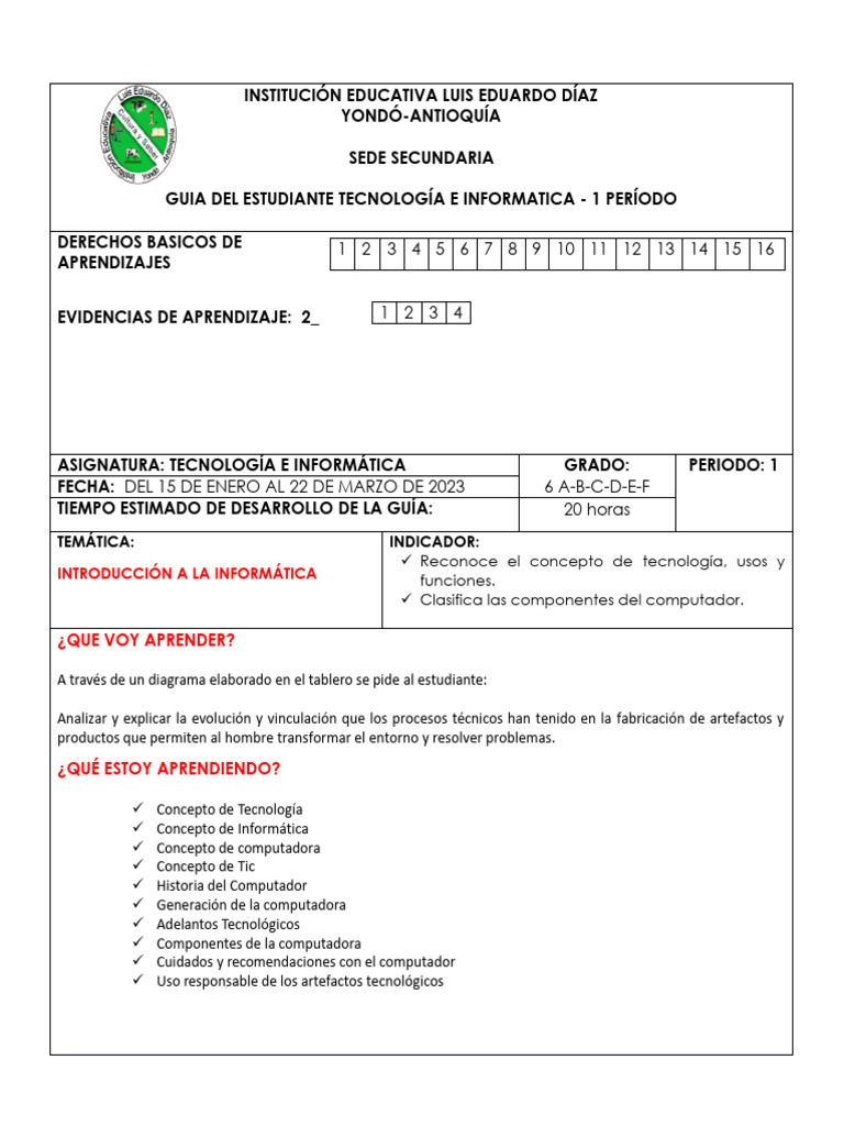 Guía de Tecnología e Informática 6to Grado | PDF | Informática | Periférico