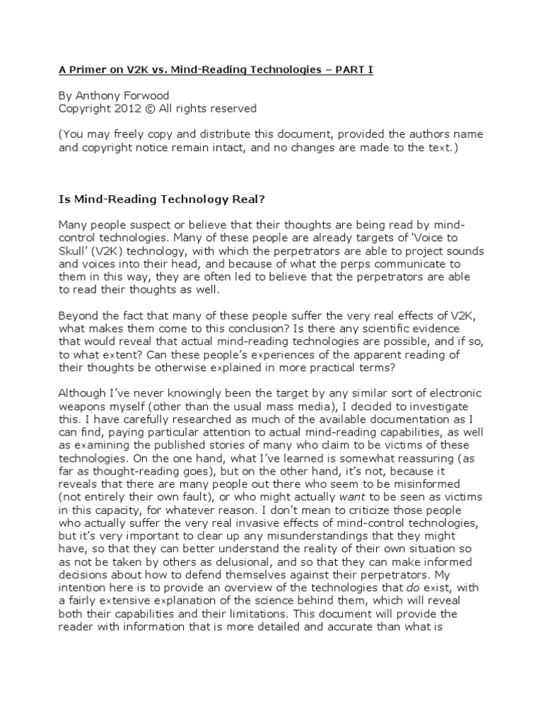 A Primer On V2k And Mind Reading Technologies Part I Pdf