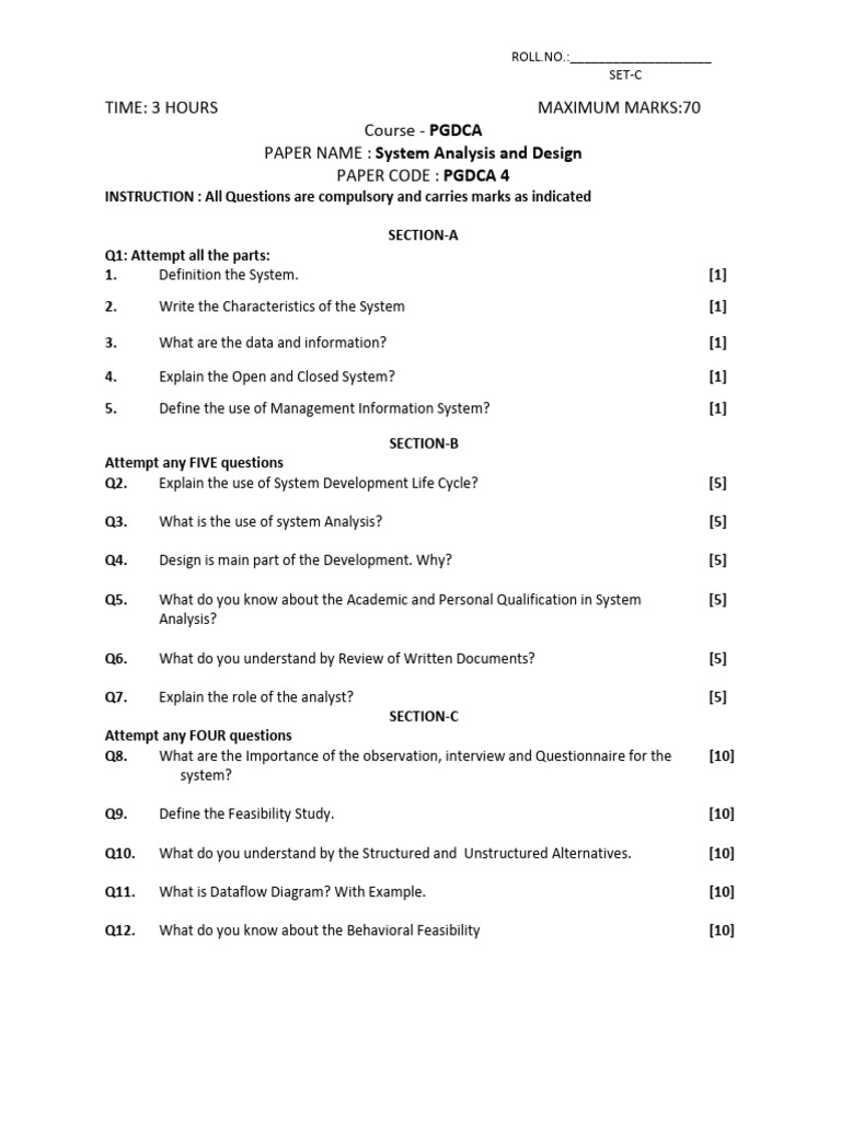 PGDCA System Analysis Exam Paper | PDF