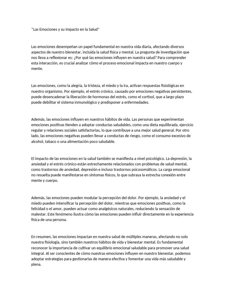 Las Emociones y Su Impacto en La Salud | PDF | Las emociones | Estrés ...