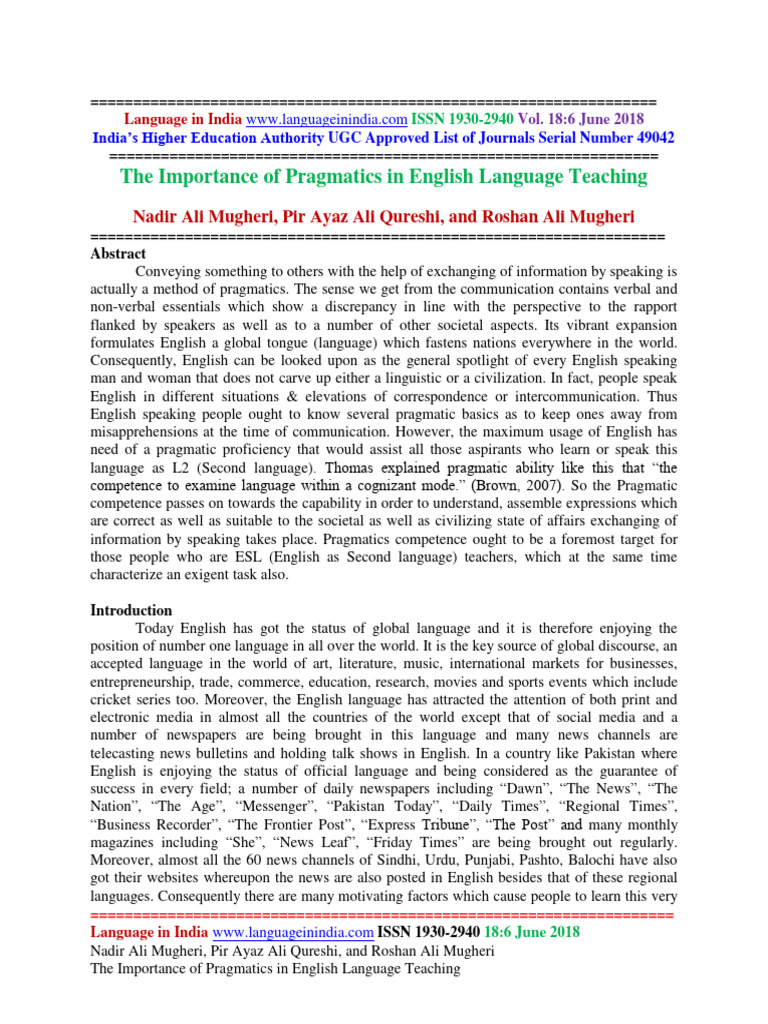 The Importance of Pragmatics in English | PDF | Linguistics | Second ...