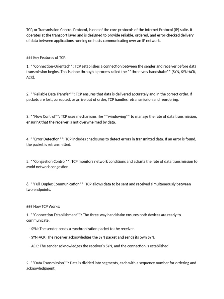 Understanding TCP: Key Features & Use Cases | PDF | Transmission ...