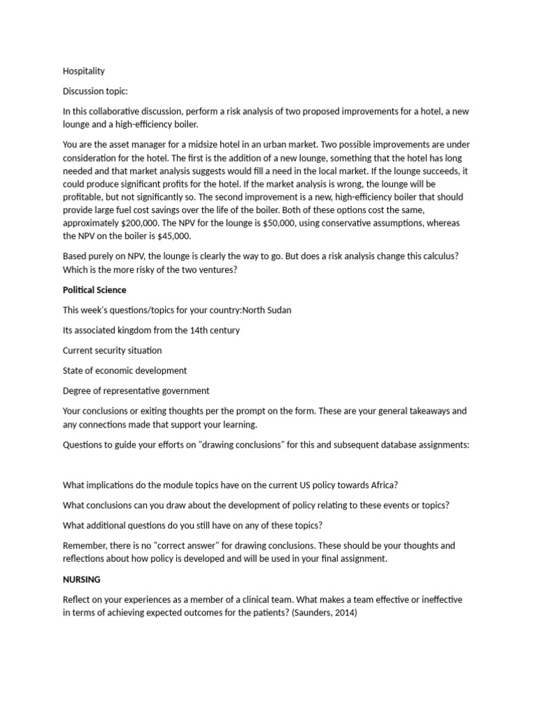 Risk Analysis for Hotel Improvements | PDF | Theory | Apa Style