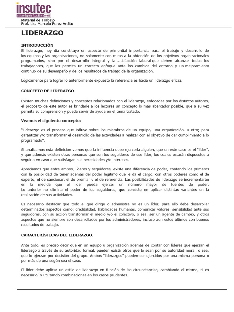 Conceptos Clave del Liderazgo Eficaz | PDF | Liderazgo | Carisma