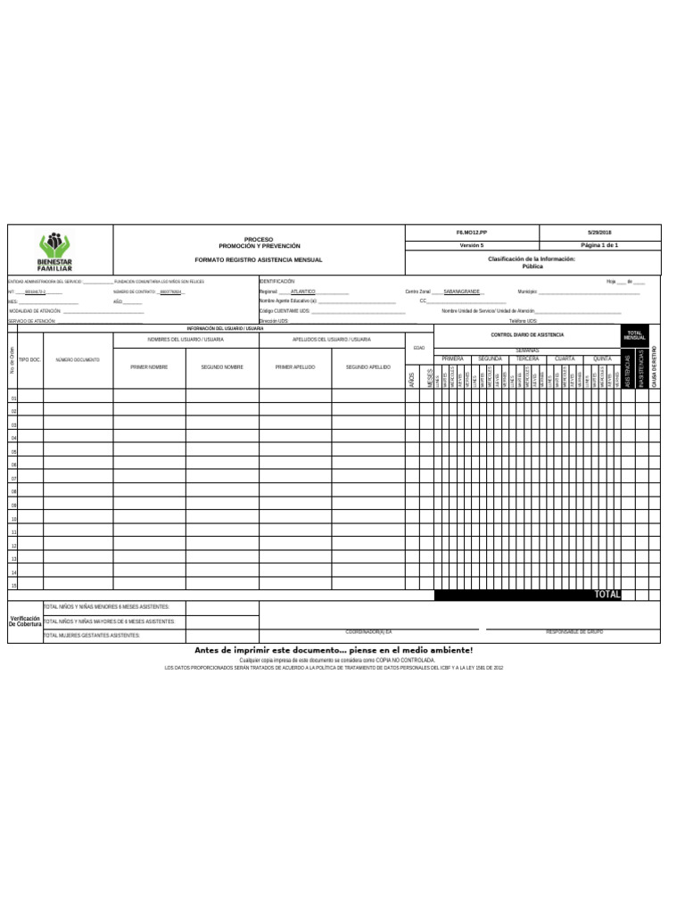Formato de Registro de Asistencia Mensual | PDF
