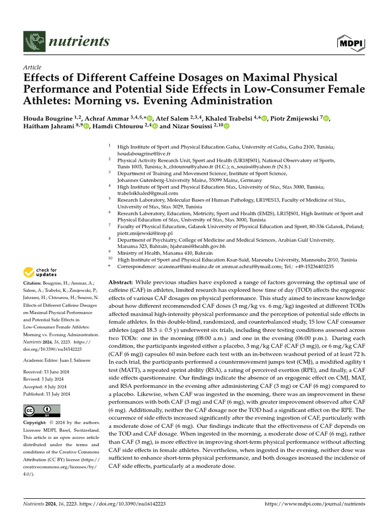 Effects of Different Caffeine Dosages On Maximal P | PDF | Dose ...