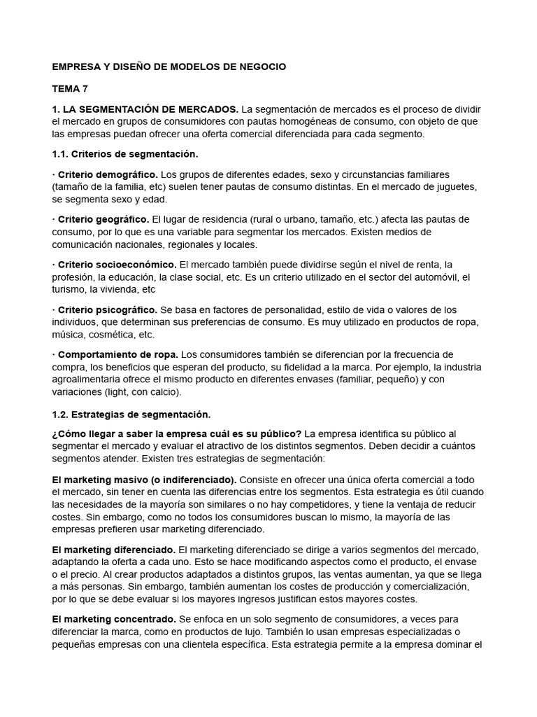 Empresa y Diseño de Modelos de Negocio 2 | PDF | Marketing | Producto ...