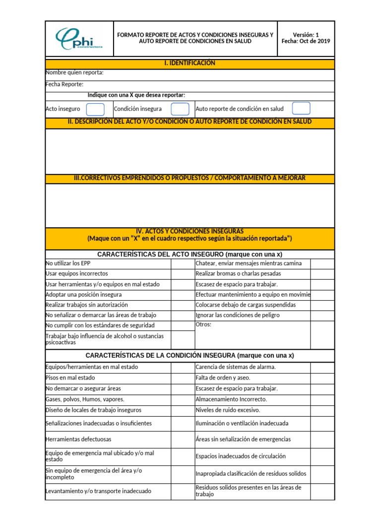 Reporte de Actos Inseguros y Salud | PDF