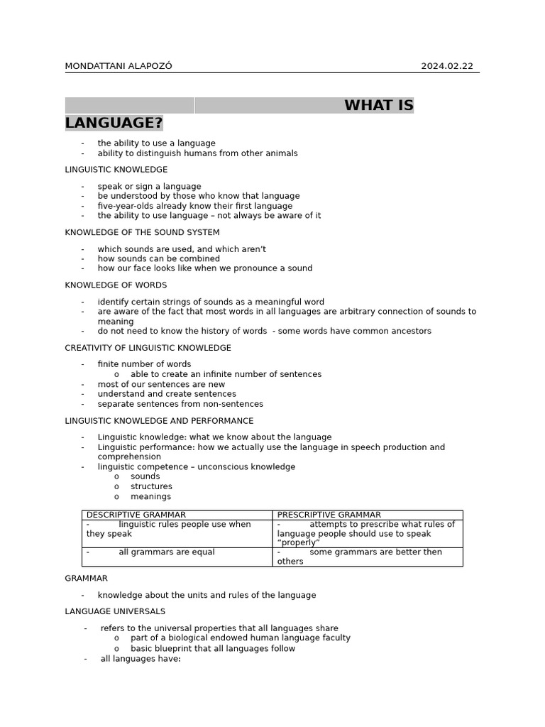 What is language pdf part of speech word